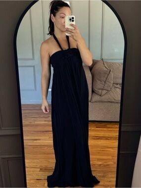 Aakaa Black Halter Maxi Dress